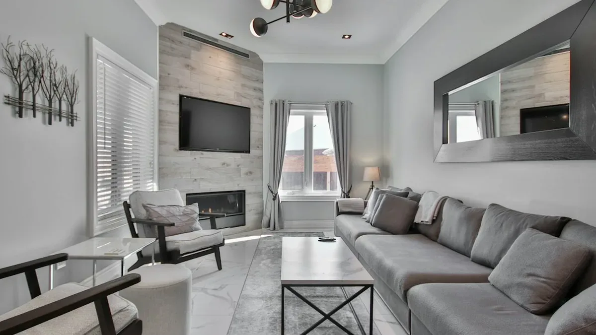 deco salon gris et bleu — Déco salon gris et bleu : associer les gris et doser le bleu